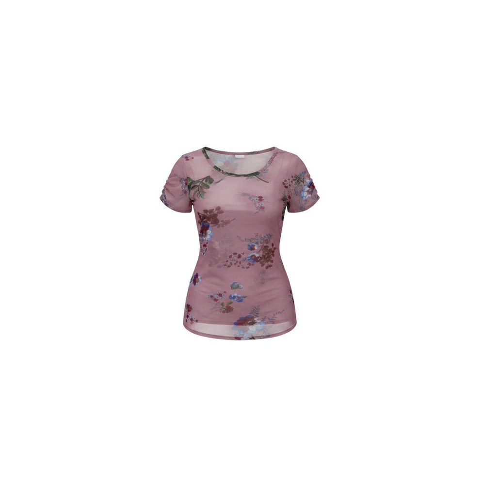 Persaya Mesh Top Womens Large Pink Floral Sheer Short Sleeve PT547P